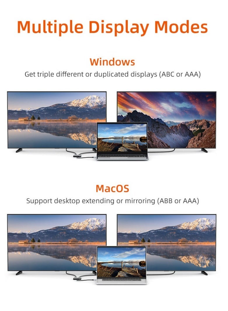 كابل تايم موزع USB-C بدقة 8K إلى HDMI+DP، يدعم تقنية MST - Image 4